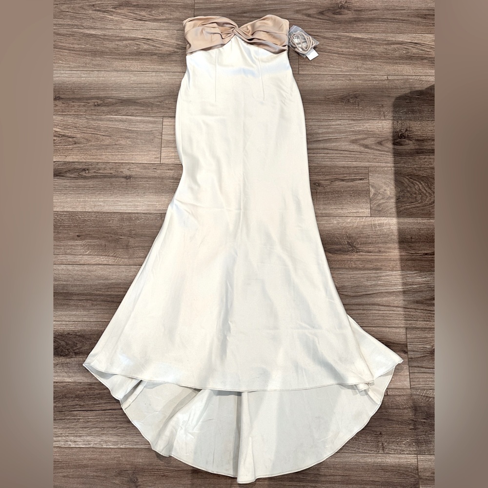 NWT! Bari Jay Cream and Tan Strapless Gown Style Number 511 Size 12